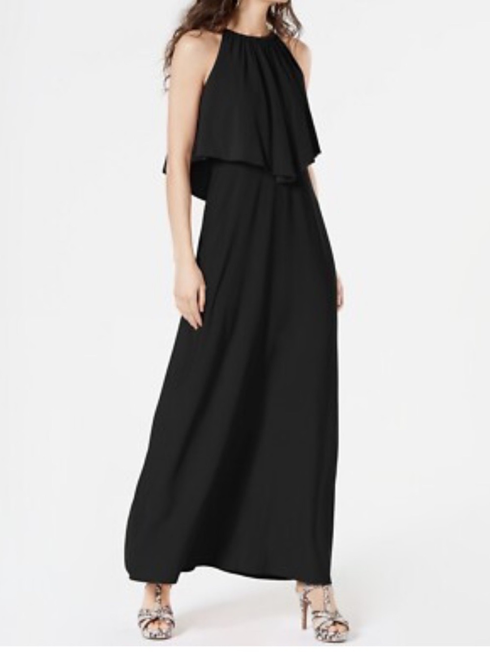 HALSTON Black Ruffle layer Maxi Dress gown Spaghetti Straps size medium - Picture 12 of 12